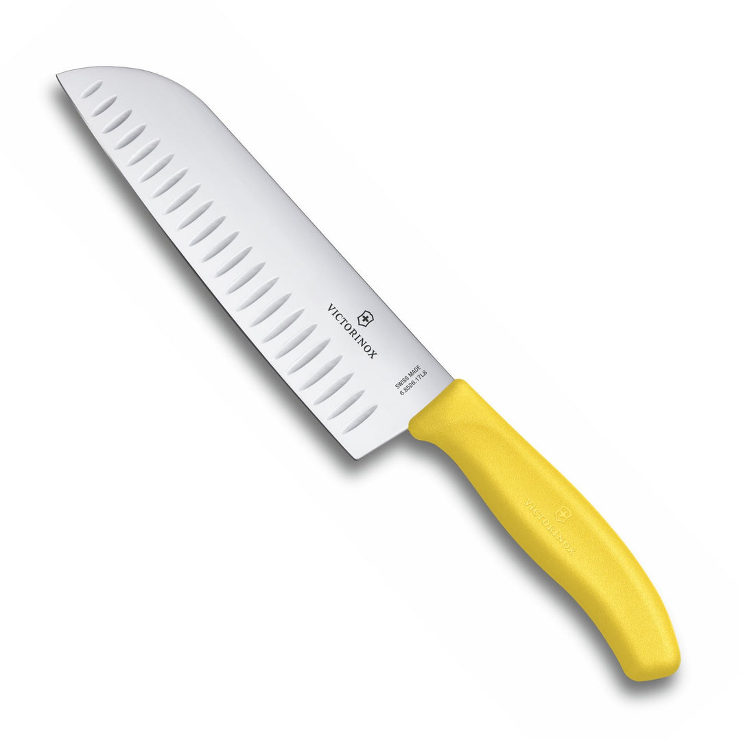 SwissClassic, Santokumesser, Kullenschliff, 17 cm, gelb, Blister Gelb Blister-Verpackung, Gelb|Blist