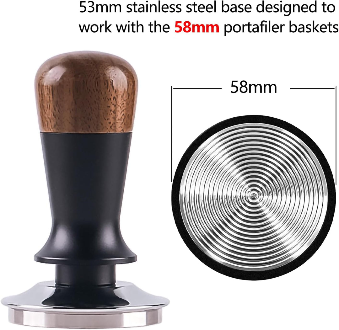 51mm Kaffee Tamper mit Walnuss-Griff, 30lbs Konstanter Druck Espresso Tamper, Edelstahl Kaffeestampf