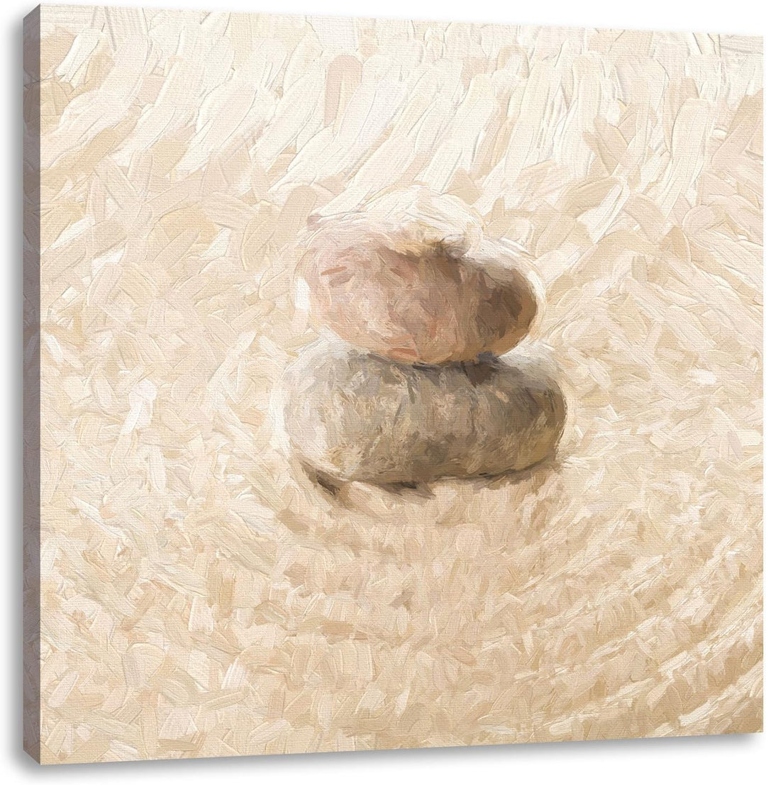 Pixxprint Steinmuster im Sand als Leinwandbild | Grösse: 70x70 cm | Wandbild | Kunstdruck | fertig b