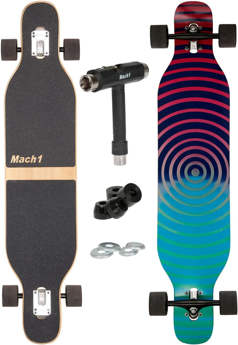 FunTomia Longboard mit 3 Flex Stufen Drop Through Cruiser Komplettboard Mach1 Speed Kugellager T-Too