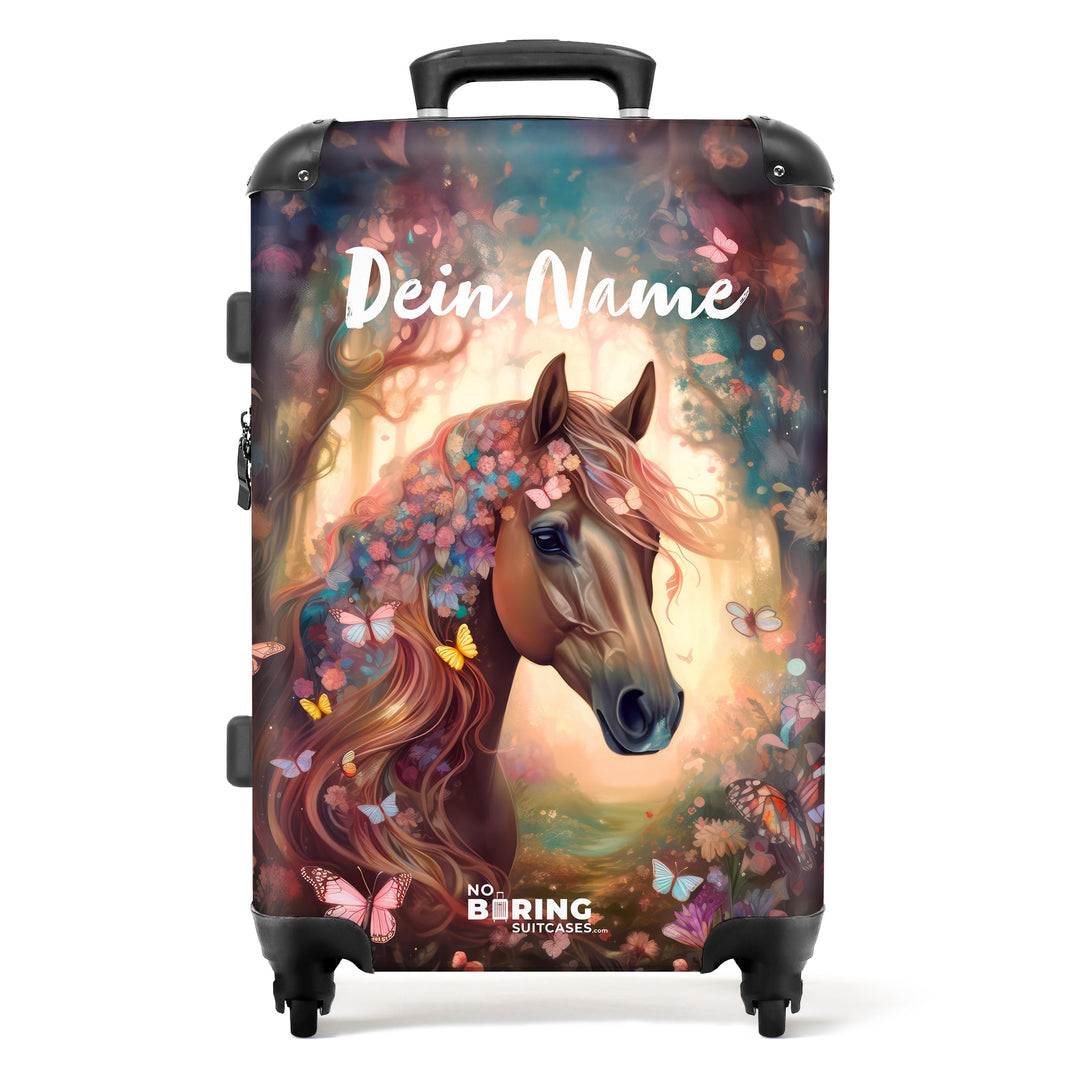 NoBoringSuitcases.com® Kinderkoffer Mädchen - Pferd mit Blumen - Koffer Kinder Mädchen - Koffer pers