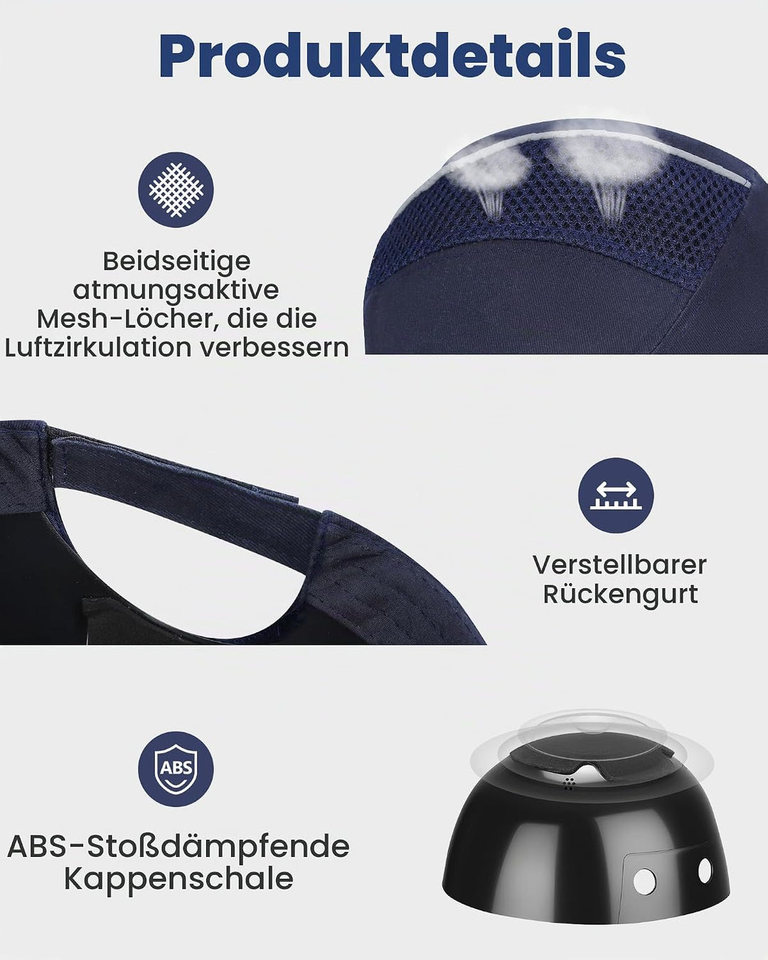HOLULO 2 Pack Anstosskappe Sicherheitsmütze Baseball-Stil Sicherheitskappe Schutzkappe Anti-Schock A