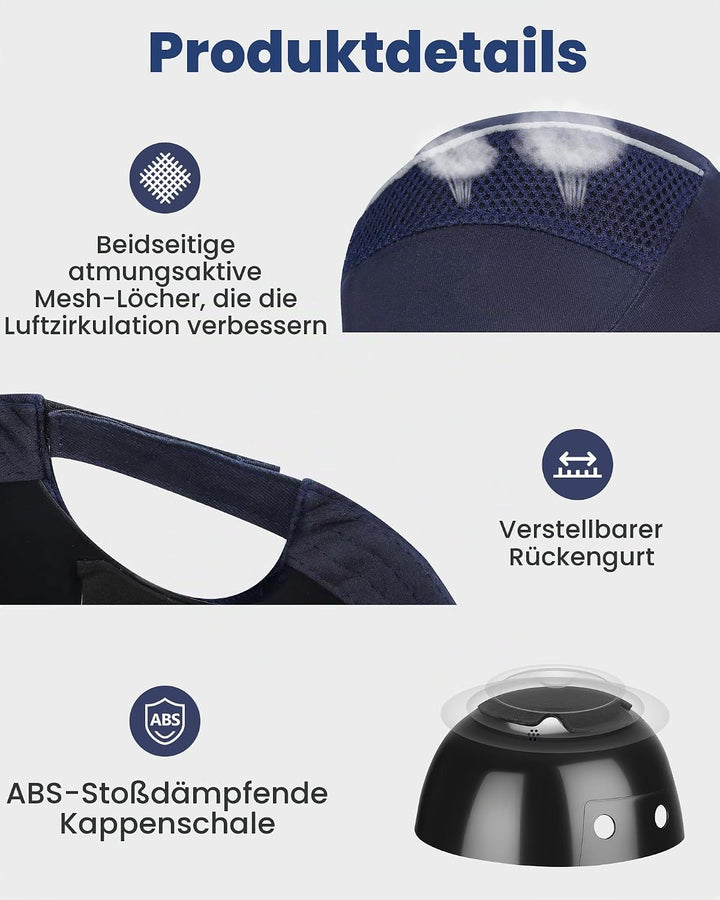 HOLULO 2 Pack Anstosskappe Sicherheitsmütze Baseball-Stil Sicherheitskappe Schutzkappe Anti-Schock A