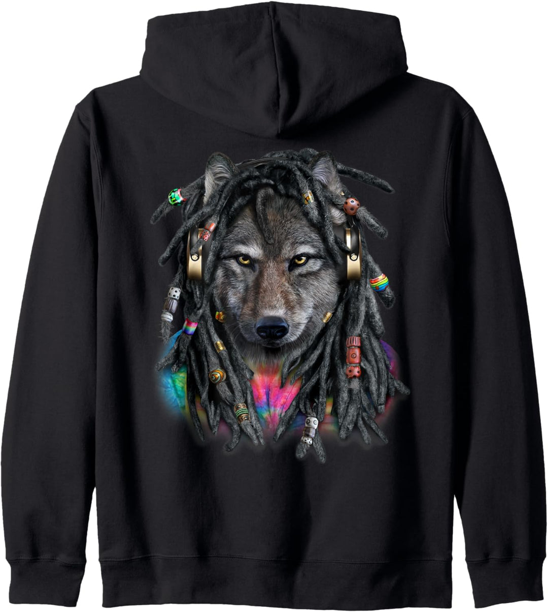 Grauer Wolf mit Reggae-Dreadlocks-Haaren Kapuzenjacke