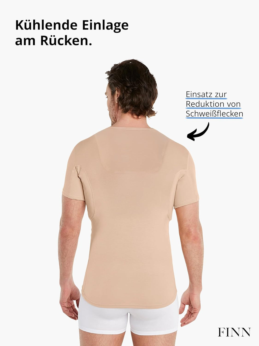 FINN Anti-Schweiss Shirt Herren mit V-Ausschnitt und Rücken-Einsatz – Unterhemd gegen Schwitzen mit