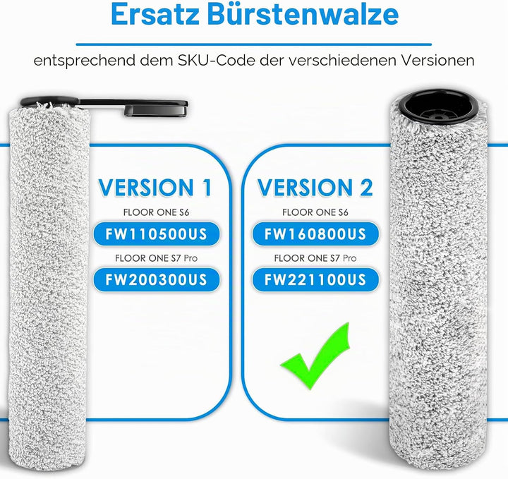 【Version 2, Abnehmbar】(3 Stück) One S6 Bürstenrollen und HEPA-Filter kompatibel mit den Nass-Trocken