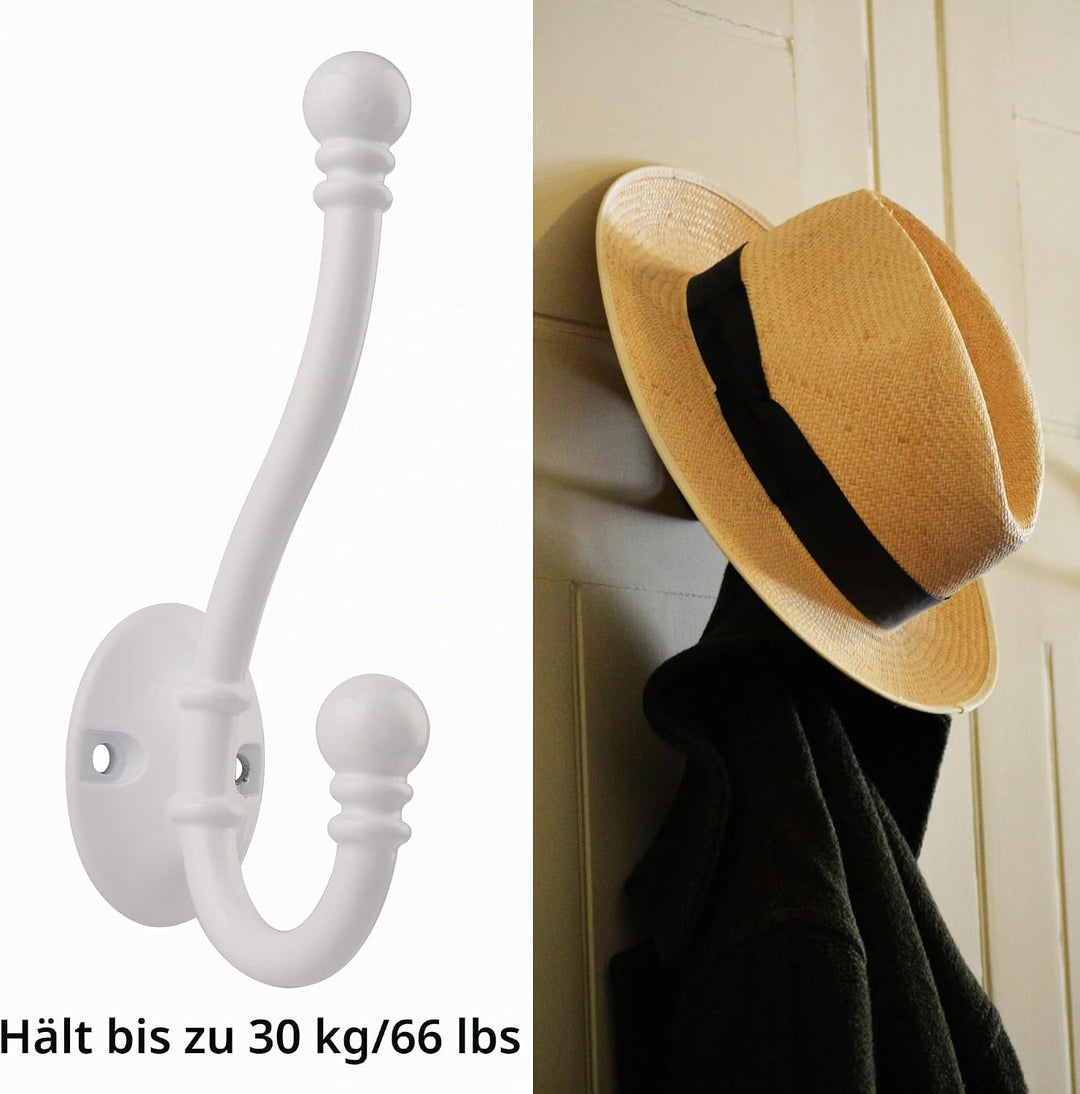 HASWARE 6 Stück Kleiderhaken mit zwei Zinken, grosse doppelte Kleiderhaken mit 12 Schrauben, an der