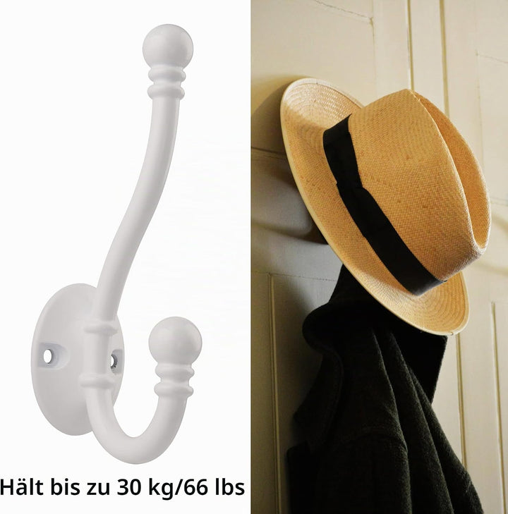 HASWARE 6 Stück Kleiderhaken mit zwei Zinken, grosse doppelte Kleiderhaken mit 12 Schrauben, an der