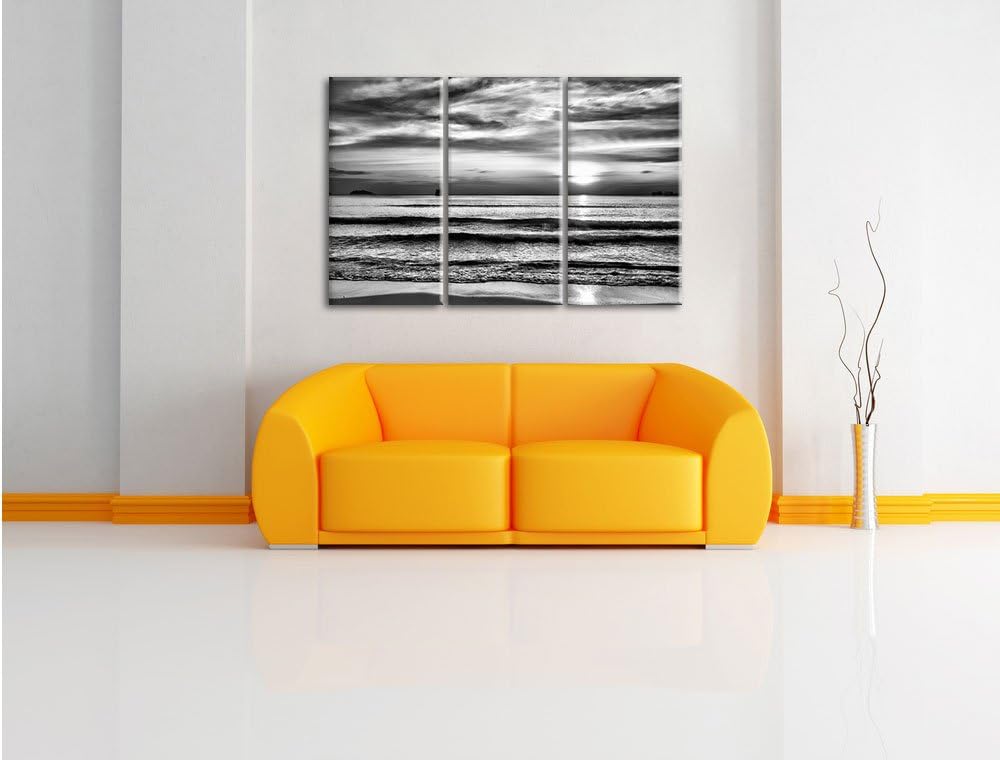 Pixxprint Malibu Beach Sunrise Water Sand als Leinwandbild/Grösse: 3 Teilig (120x80) / Wandbild/Kuns