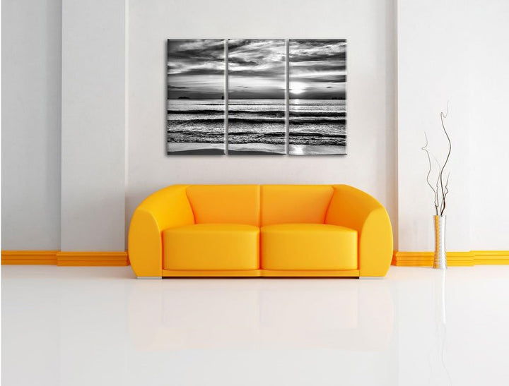 Pixxprint Malibu Beach Sunrise Water Sand als Leinwandbild/Grösse: 3 Teilig (120x80) / Wandbild/Kuns