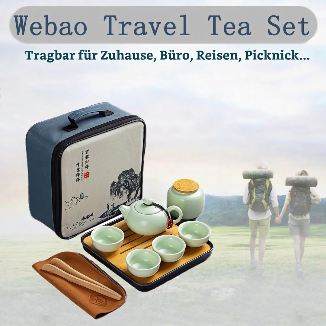 Teekanne Sets, Chinesisches Kungfu Teeservice, Keramik Teekanne mit 4 Tassen und Teedose &amp; Tablett,
