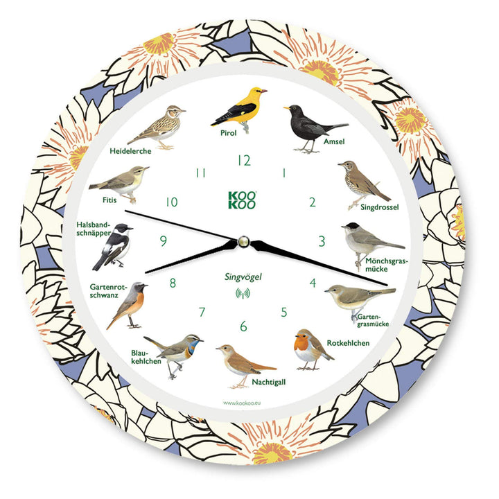 KOOKOO Singvögel Water Lily, Die Singende Vogeluhr, mit 12 heimischen Singvögeln und echten, natürli