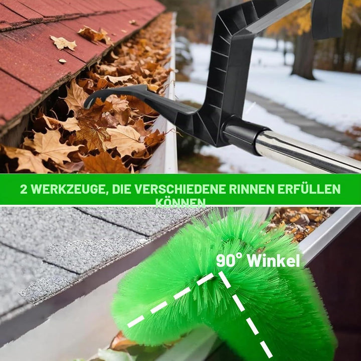 390cm Dachrinnenreiniger, Dachrinnenbürste und Reinigungslöffel Schaufel 2 in 1, Regenrinnen Reinige