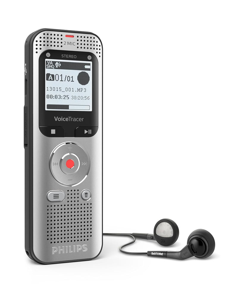 Philips VoiceTracer DVT2050 digitales Diktiergerät Audiorecorder Aufnahmegerät, Stereo MP3, 8GB