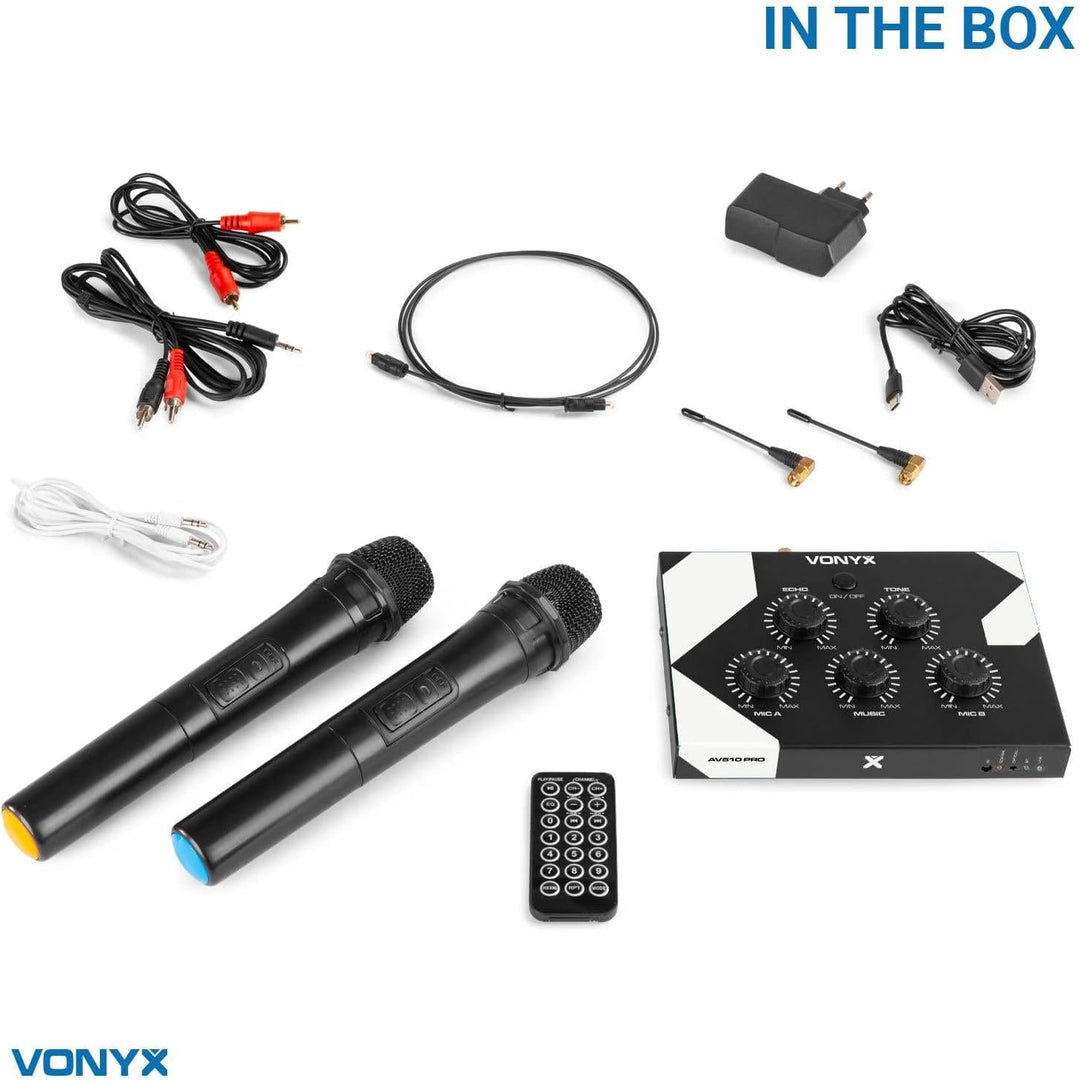 Vonyx AV510 PRO Karaoke Mikrofon Set mit 2X drahtlosen UHF Mikrofonen und Karaoke Mixer, KTV Set, Bl