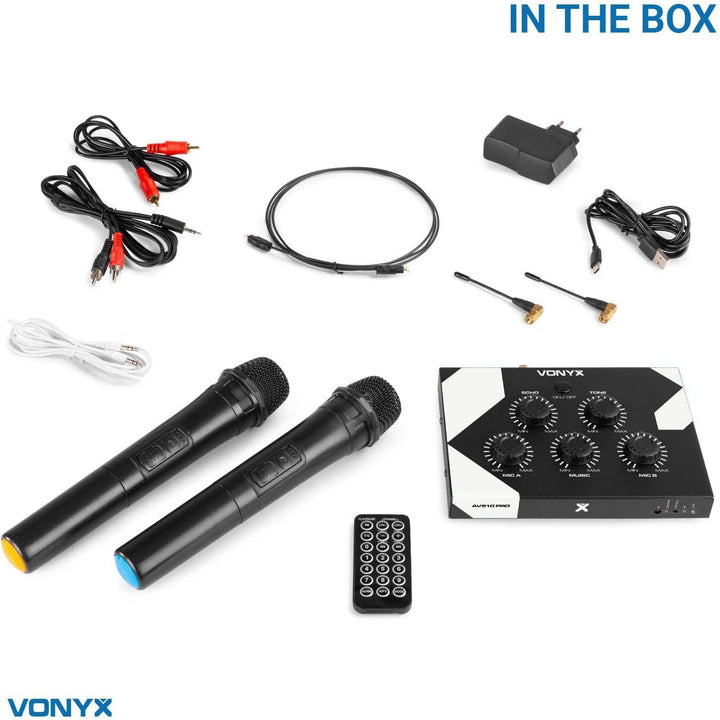 Vonyx AV510 PRO Karaoke Mikrofon Set mit 2X drahtlosen UHF Mikrofonen und Karaoke Mixer, KTV Set, Bl