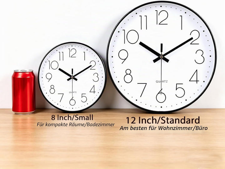 jomparis Wanduhr ohne Ticken Analoge 30cm Rund Wanduhr Dekor für Wohnzimmer, Zimmer, Büro (Schwarz)