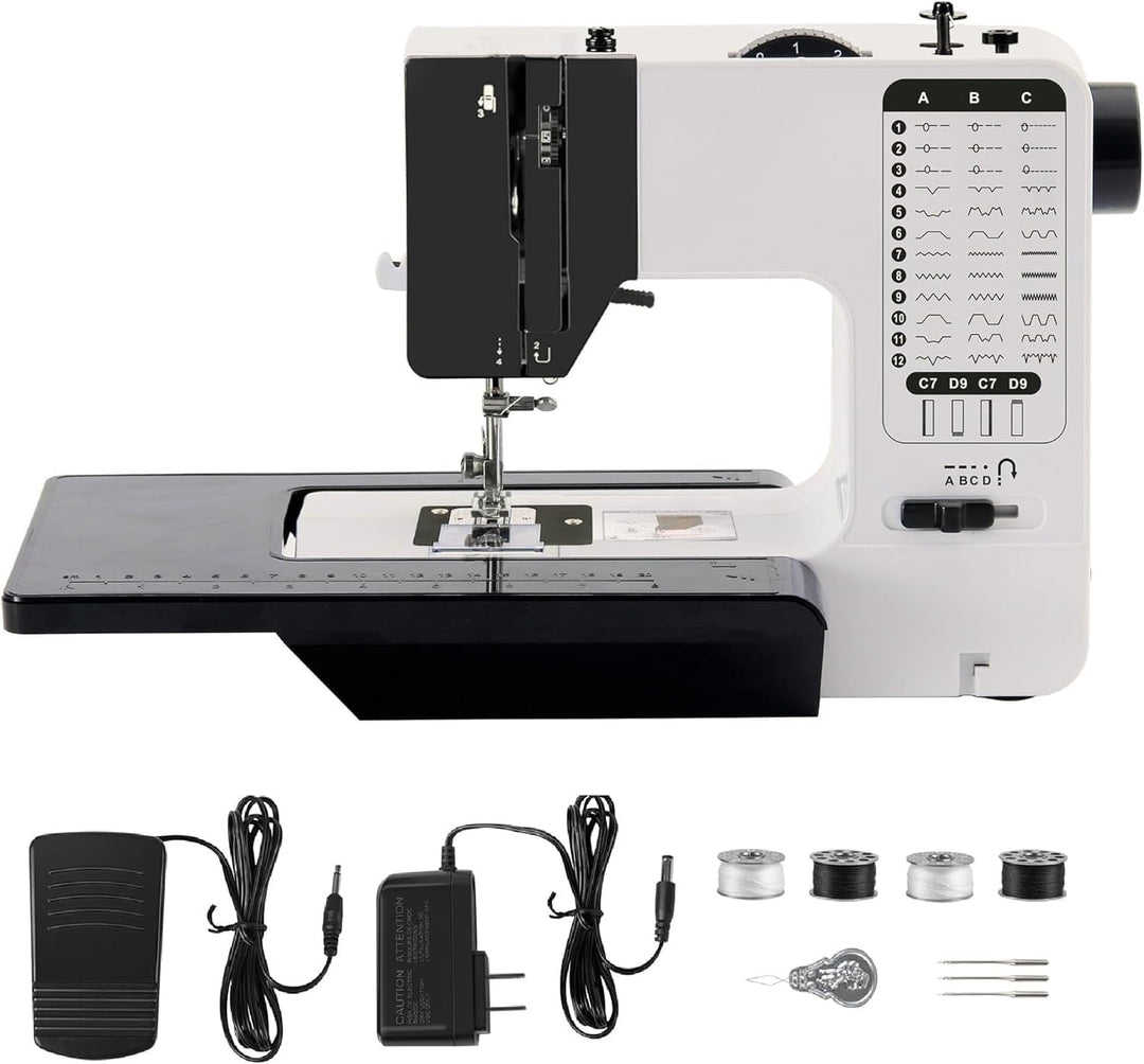 Mini Nähmaschine piqueuse Hochleistungs mit 38 integrierten Stichen, Nähmaschine mit ausziehbarem Ar