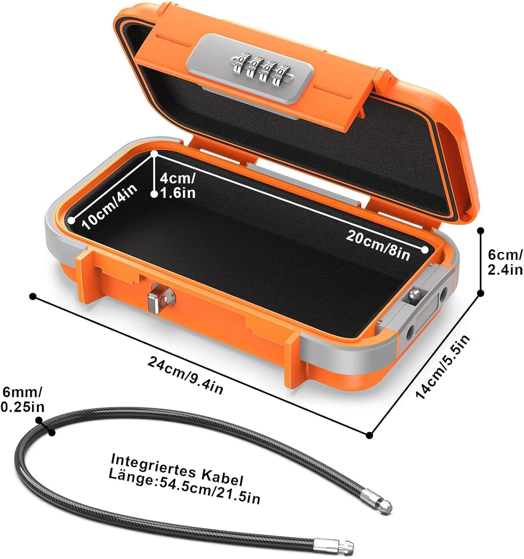 Lock Tresor Wasserdicht, 4 Stellig Zahlencode Tragbarer Sicherheitsbox mit 6MM Dicker Abnehmbarem Dr
