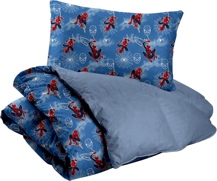 Spiderman Bettbezug-Set für Einzelbett, Baumwolle, Blau, 155 x 200 cm, Kissenbezug 50 x 80 cm, Marve