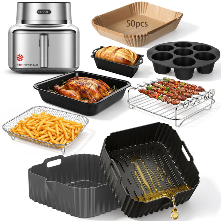 Airfryer Zubehör - Heissluftfritteuse Zubehör für COSORI Iconic Single 6,2L | SE601S, Silikonform He