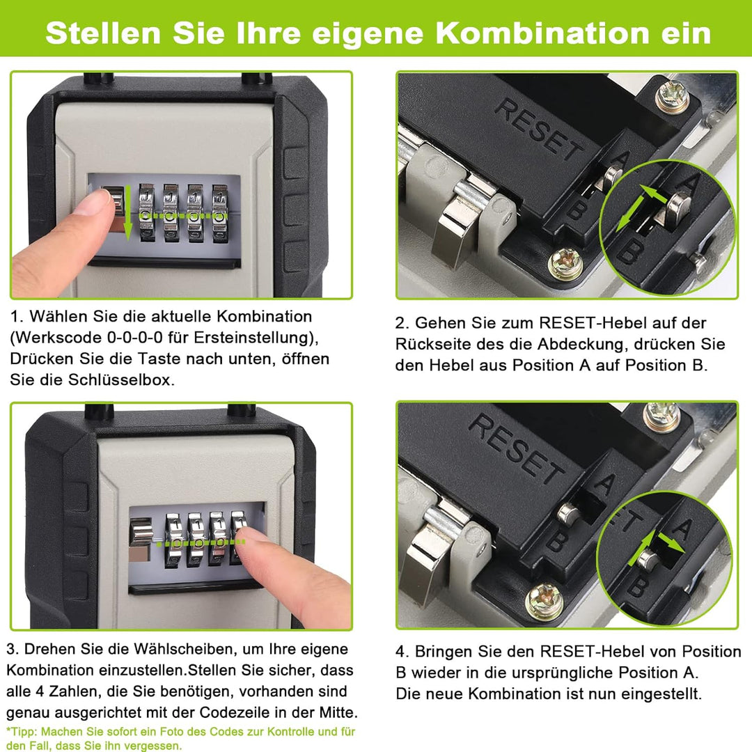 ZHEGE Schlüsselkasten Mit Zahlencode, Schlüsselsafe Aussen, 4-Stellig Schlüsselbox mit Code für Drau