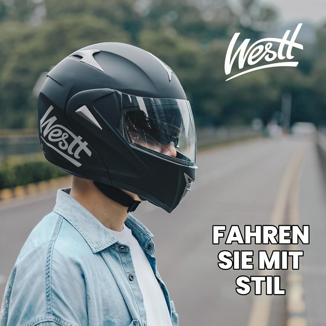 Westt Motorradhelm Herren Damen Integralhelm Klapphelm Flip-up Motorrad Jethelm Chopper Mofa Moped R