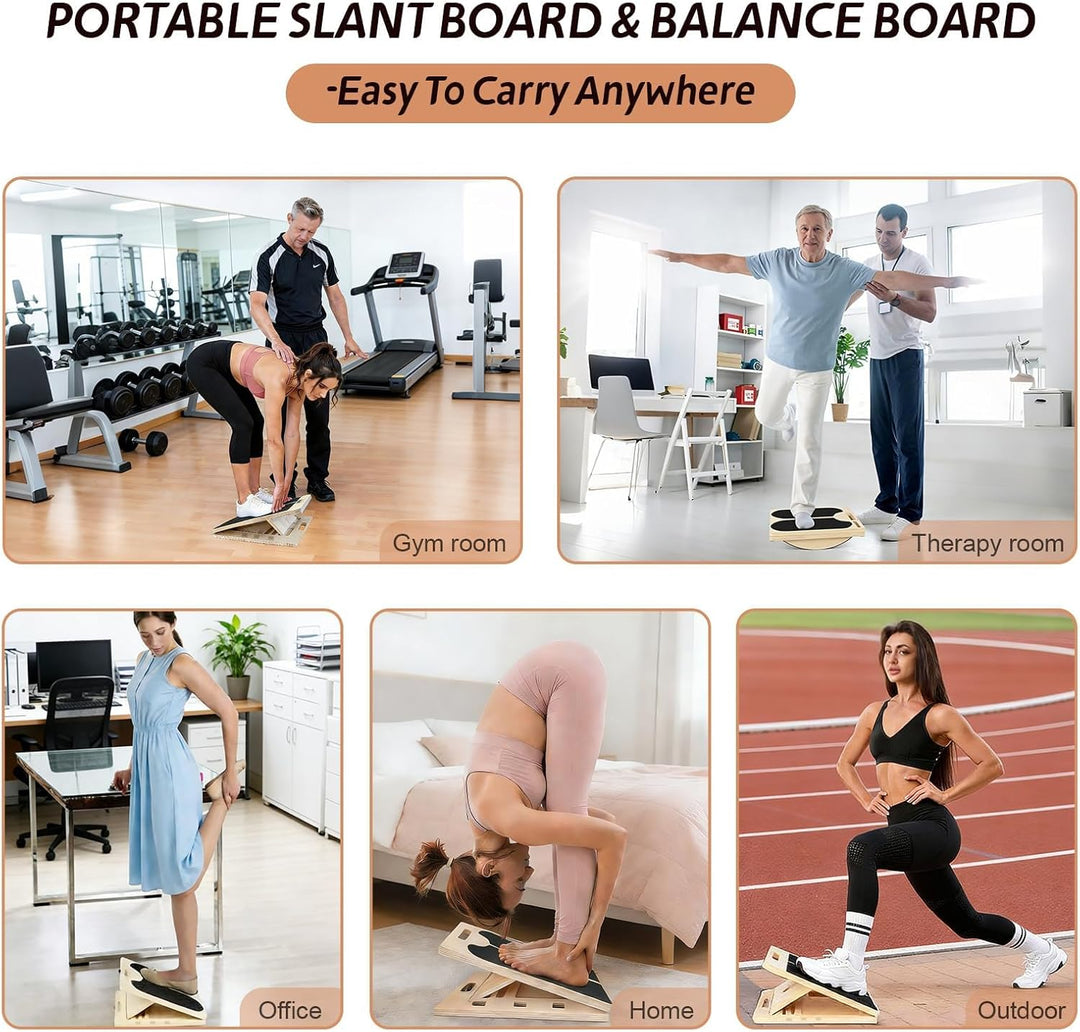 Balance Board aus Holz, Verstellbares Wadendehner Schrägbrett, Wackelbrett für Physiotherapie, Gleic