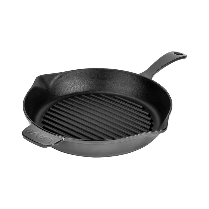 LAVA Serie Premium - Gusseisen Grillpfanne, rund, 28 cm, mit Einscheibengriff, Emaille, Majolic Grau