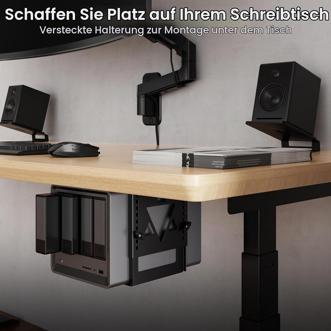 PUTORSEN Untertisch Halterung für Mini-PC/NAS, Höhen- und breitenverstellbare PC Halterung unter Sch