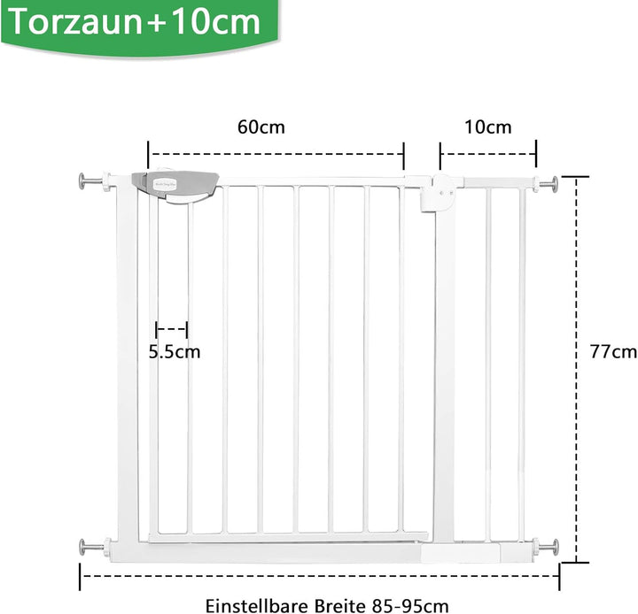 XMTECH Türschutzgitter Ohne Bohren Treppengitter für Kinder 85-95cm breit，Auto-Close Baby Türgitter
