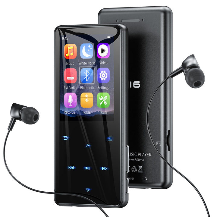 MP3 Player mit Bluetooth 5.3, 64GB und 2,4" Display – Mit Touch-Tasten, Lautsprecher, Metallgehäuse,