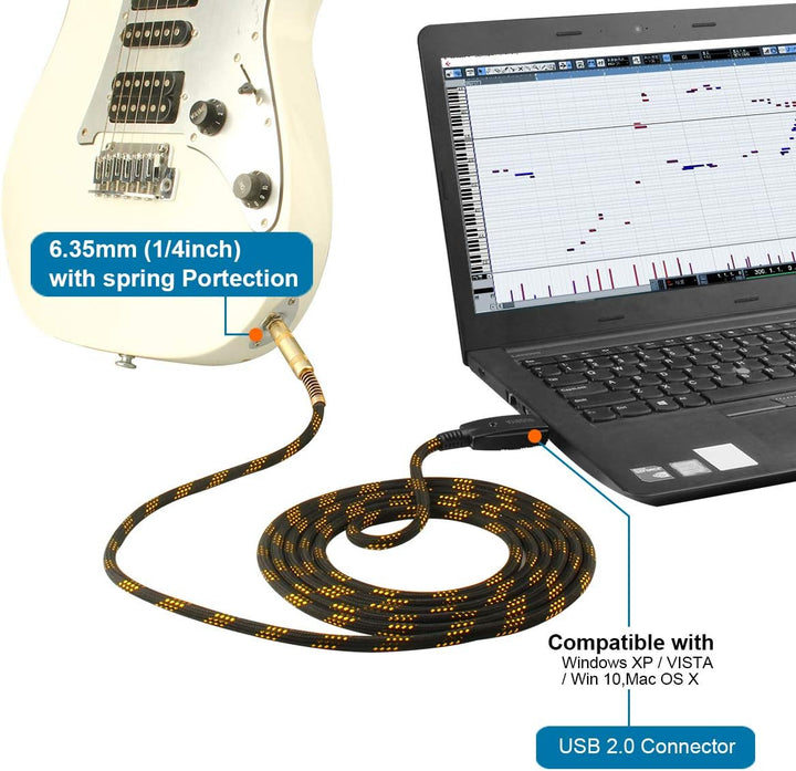 USB-Gitarrenkabel, NUOSIYA Nylon, Hybrid-USB-Stecker auf 6,35 mm 1/4 Zoll TS-Mono-Klinkenstecker, Ka