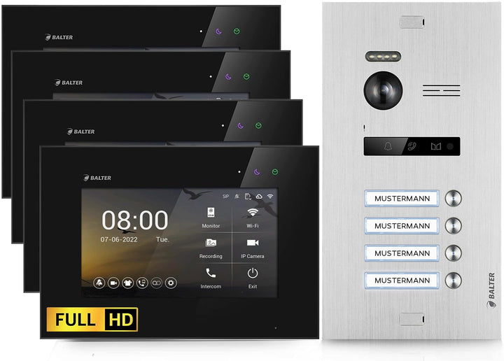 Balter EVO-HD Video Türsprechanlage, Video Türklingel mit Kamera, 4 familienhaus Klingel, 4X 7 Zoll