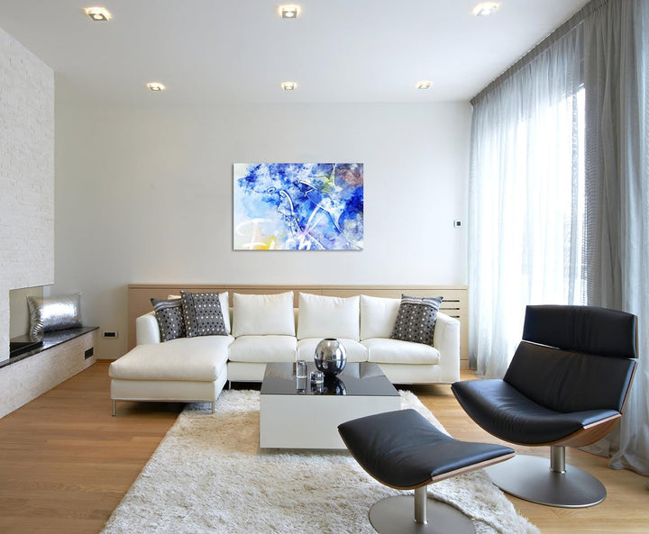 Paul Sinus Art Bild Leinwand 120x80cm Koi in Blautönen mit Kalligraphie, 120x80cm