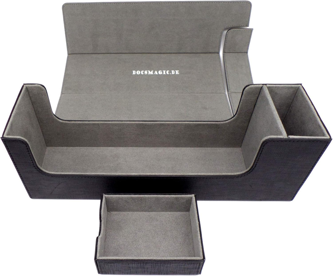 docsmagic.de Premium Magnetic Tray Long Box Black Medium - Card Deck Storage - Kartenbox Aufbewahrun
