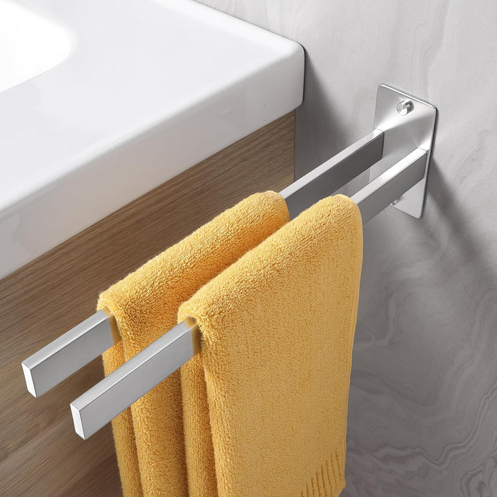 ALOCEO Handtuchhalter Bohren, Edelstahl Handtuchhalter Zweiarmig Wand für Bad Küche, Gebürstet Silbe