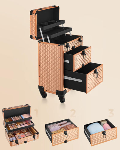 SONGMICS Kosmetikkoffer Trolley, Schminkkoffer 2 Schubladen, Friseurkoffer gross, Make-up Koffer, 34