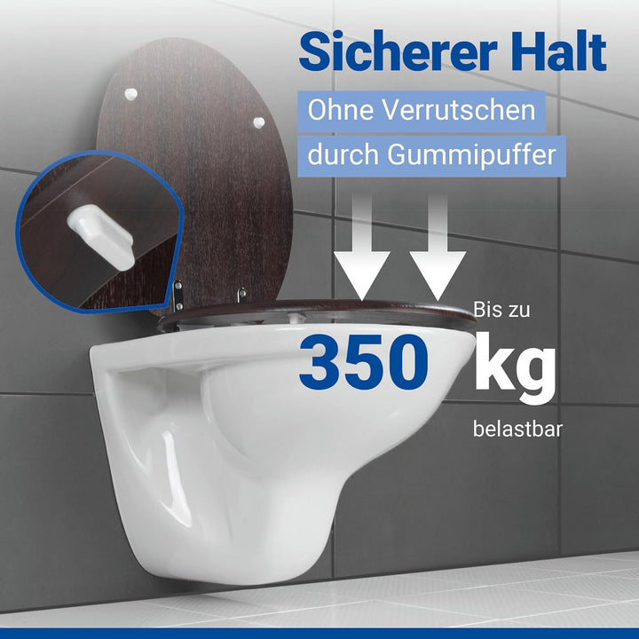 WENKO WC-Sitz Wenge, Toilettensitz mit Absenkautomatik in Holz-Optik, WC-Deckel für sanftes Deckelsc