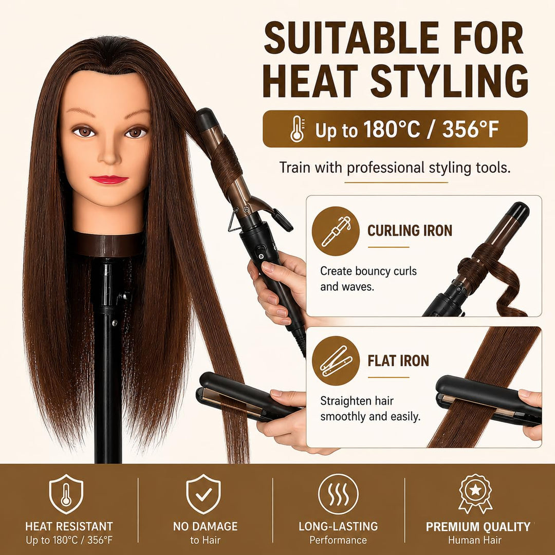 Mannequinkopf mit 100% menschlichem Haar, Echthaar Kosmetologie Mannequinkopf Haar Styling Friseurpr