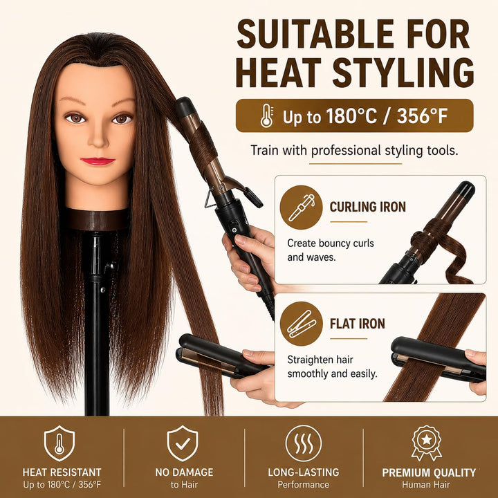 Mannequinkopf mit 100% menschlichem Haar, Echthaar Kosmetologie Mannequinkopf Haar Styling Friseurpr