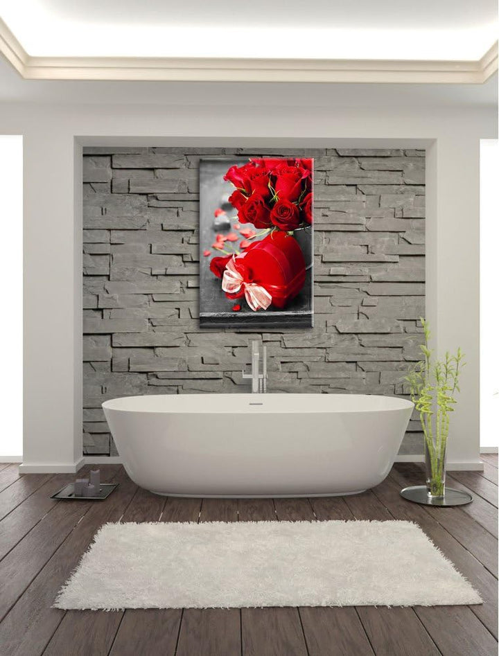 Valentinstag Rosen &amp; Herz schwarz/weiss Format: 100x70 cm auf Leinwand, XXL riesige Bilder fertig ge
