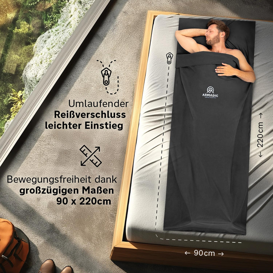 Hüttenschlafsack aus Mikrofaser oder Bio-Baumwolle (nur 230g / 380g) - Ultra leicht, klein und dünn.