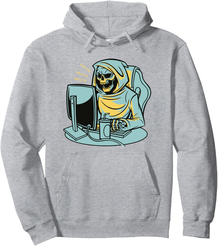 Löschen Sie Sensenmann funktioniert von zu Hause aus lustiger Arbeitscomputer Pullover Hoodie