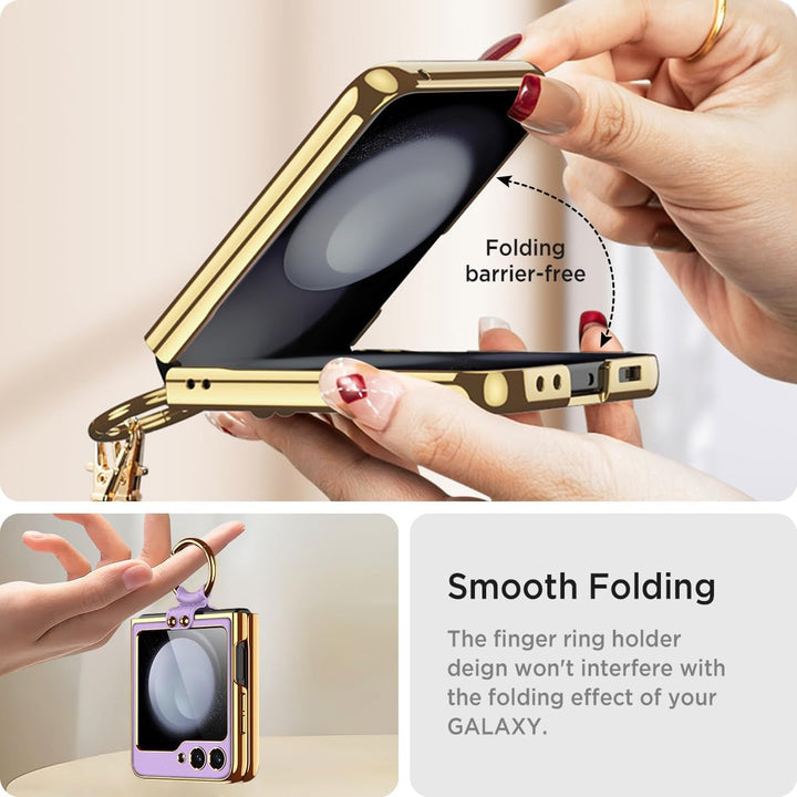 Miimall Lederhülle Kompatibel mit Samsung Galaxy Z Flip 6/Flip7 FE Hülle mit Band+Ring Ständer [HD D