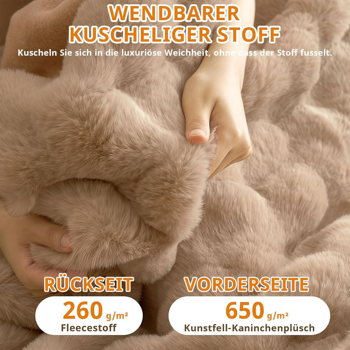Kuscheldecke 200x230 cm, Kaninchen Plüsch Decke, Super Soft Wohndecke Dick 1000GSM Couchdecke Warme
