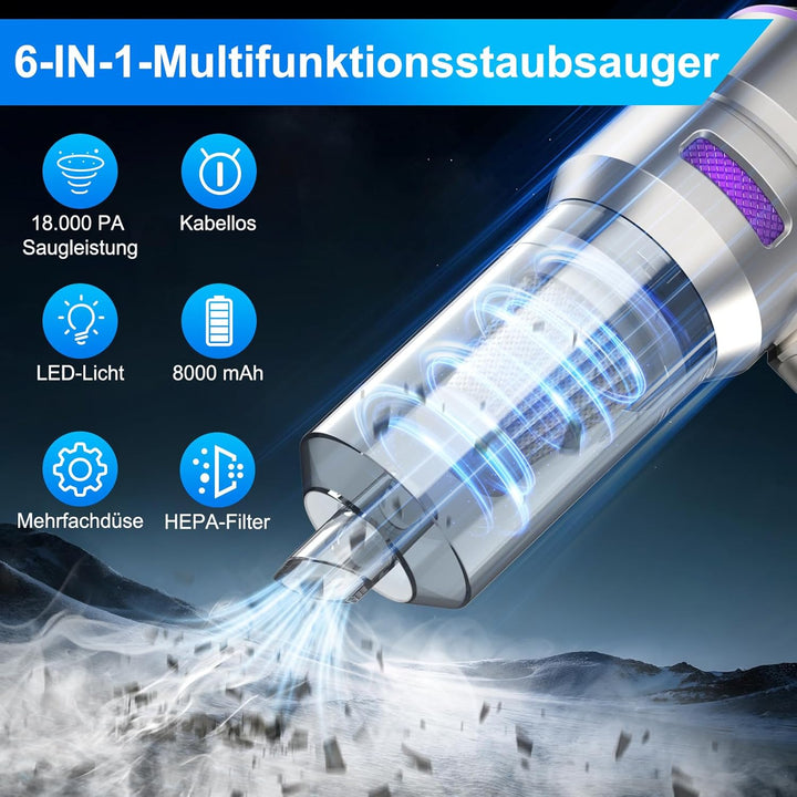 Handstaubsauger, 4-in-1 Handstaubsauger Akku Kabellos,18000Pa Auto staubsauger Stark mit Bürstenlose