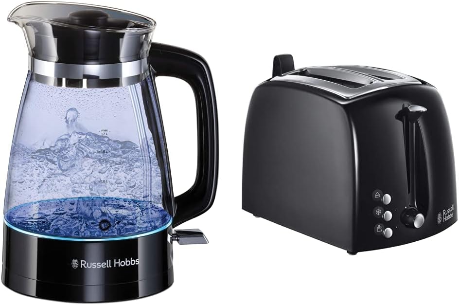 Russell Hobbs Toaster Textures+, 2 extra breite Toastschlitze, Brötchenaufsatz, 850W, schwarz 22601-