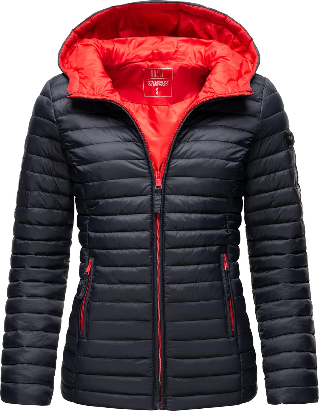 MARIKOO Damen leichte Übergangsjacke Steppjacke mit Kapuze Asraa XS-3XL, XS Navy