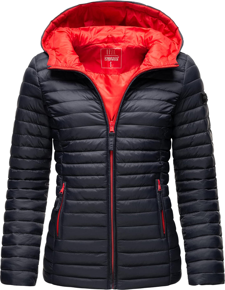 MARIKOO Damen leichte Übergangsjacke Steppjacke mit Kapuze Asraa XS-3XL, XS Navy